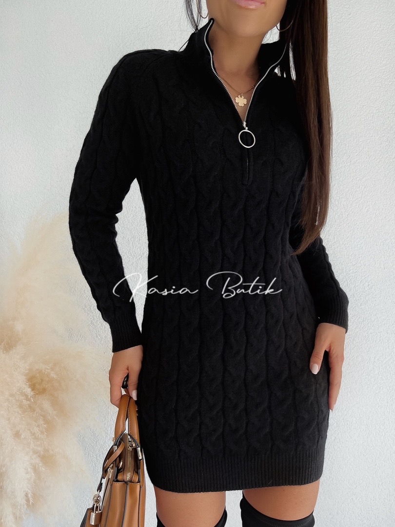 Sukienka Sweterkowa Zip Camilla Czarna - polecana również dla kobiet w ciąży - produkt francuski zdjęcie 1