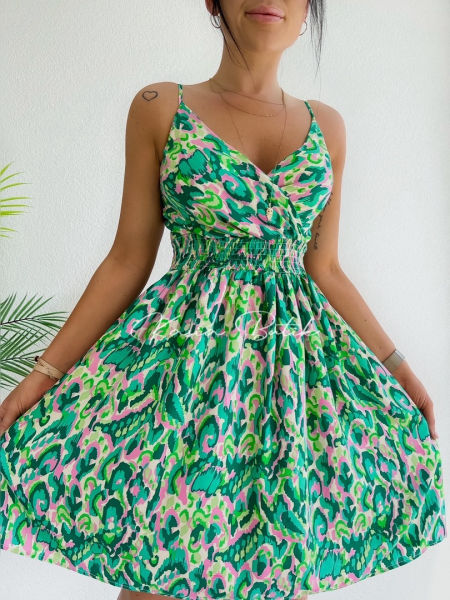 Sukienka Mini Victoria Viscose Spots Zielono-RÃ³Å¼owa - polecana rÃ³wnieÅ¼ dla kobiet w ciÄ…Å¼y - produkt wÅ‚oski zdjÄ™cie 4