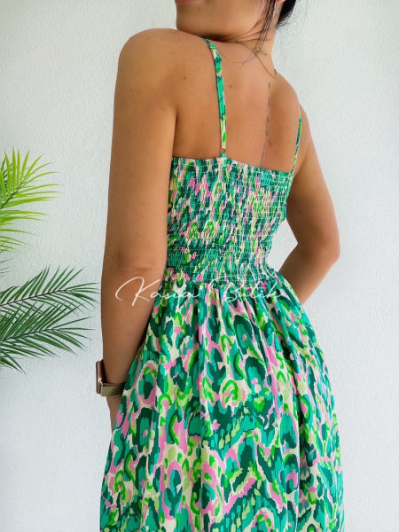 Sukienka Mini Victoria Viscose Spots Zielono-RÃ³Å¼owa - polecana rÃ³wnieÅ¼ dla kobiet w ciÄ…Å¼y - produkt wÅ‚oski zdjÄ™cie 3