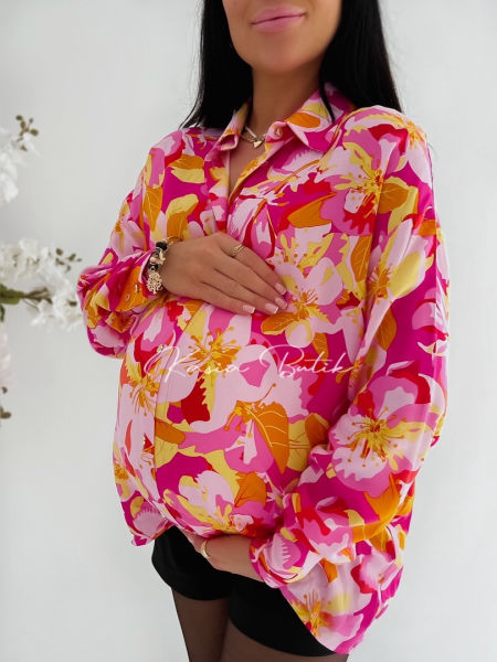 Koszula 100% Viscose By Me Spring Różowo-Pomarańczowa - polecana również dla kobiet w ciąży - produkt polski zdjęcie 3