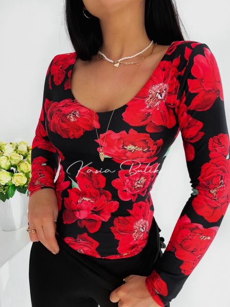 Bluzka ByMe Red Flowers - polecana również dla kobiet w ciąży - produkt polski zdjęcie 2