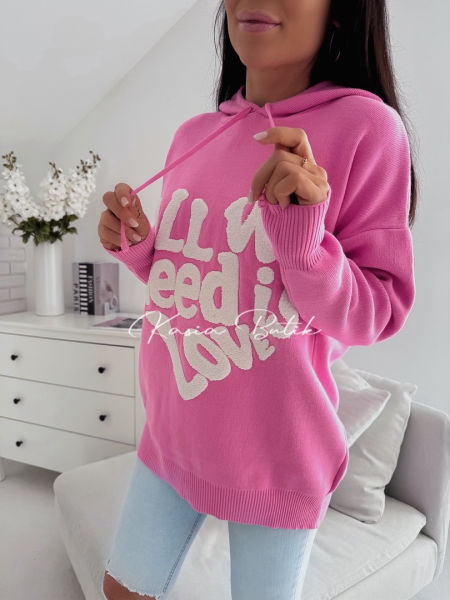 Bluza Sweterkowa All We Need Is Love Barbie Róż - polecana również dla kobiet w ciąży - Fame Fashion zdjęcie 1