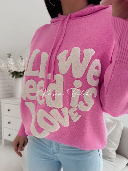 Bluza Sweterkowa All We Need Is Love Barbie Róż - polecana również dla kobiet w ciąży - Fame Fashion zdjęcie 2