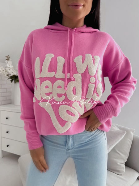Bluza Sweterkowa All We Need Is Love Barbie Róż - polecana również dla kobiet w ciąży - Fame Fashion zdjęcie 4