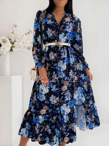 Sukienka Midi Madisson Blue Flowers - polecana również dla kobiet w ciąży - Produkt włoski zdjęcie 2