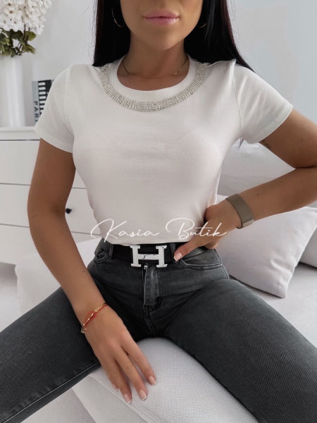 T-shirt Necklace Biały - polecany również dla kobiet w ciąży zdjęcie 3