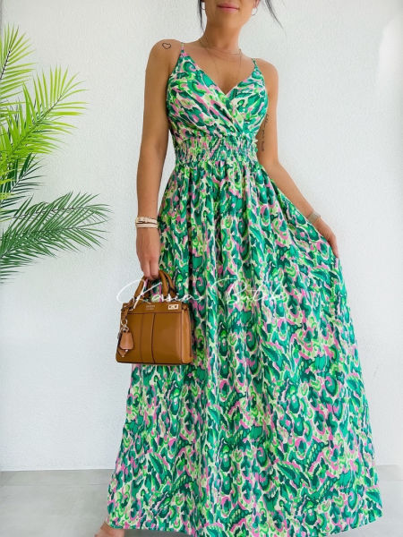 Sukienka Maxi Victoria Viscose Spots Zielono-Różowa - polecana również dla kobiet w ciąży - produkt włoski zdjęcie 4